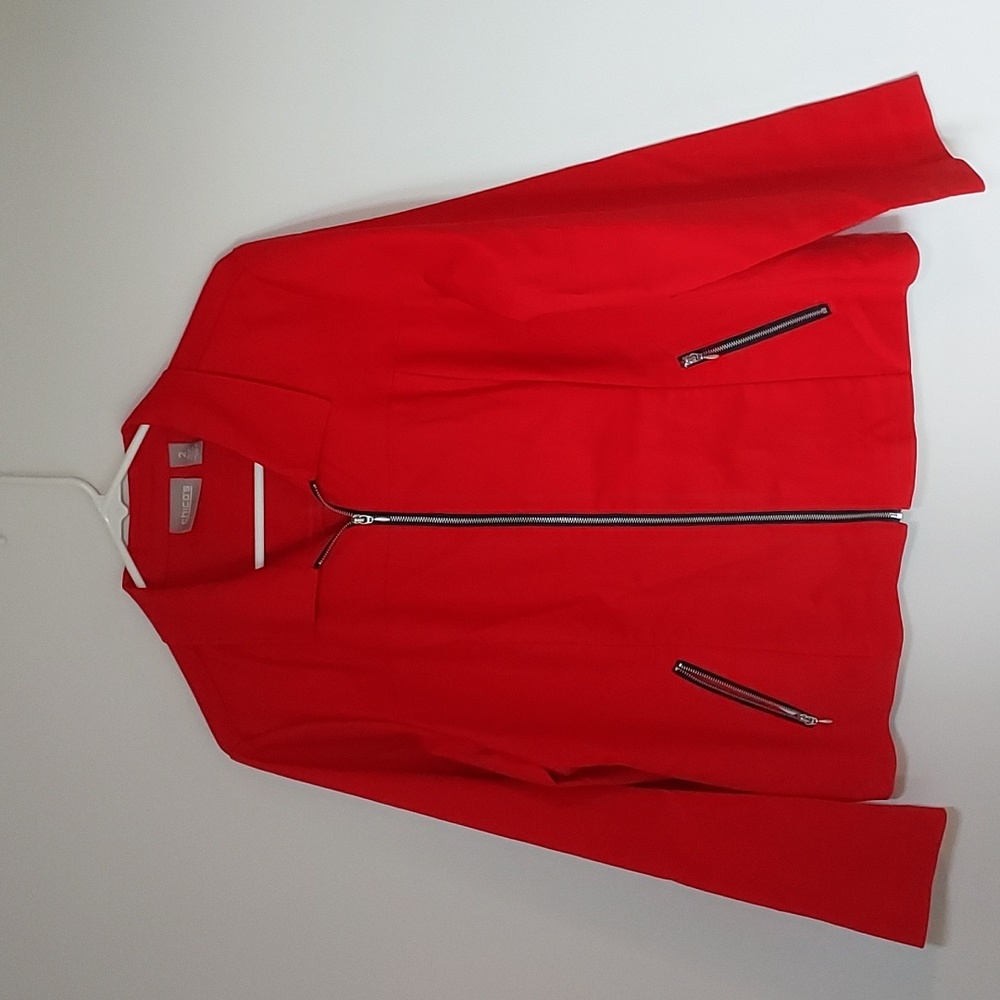 Chico's Red Dress- up Jacket Full-Zip Zip-pockets Size 2 USA Size 12
